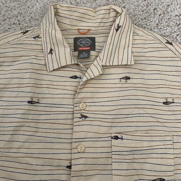 St Johns Bay Shirt Mens Medium Linen Blend Ivory Lure Fishing Outdoor NEW - Picture 1 of 7